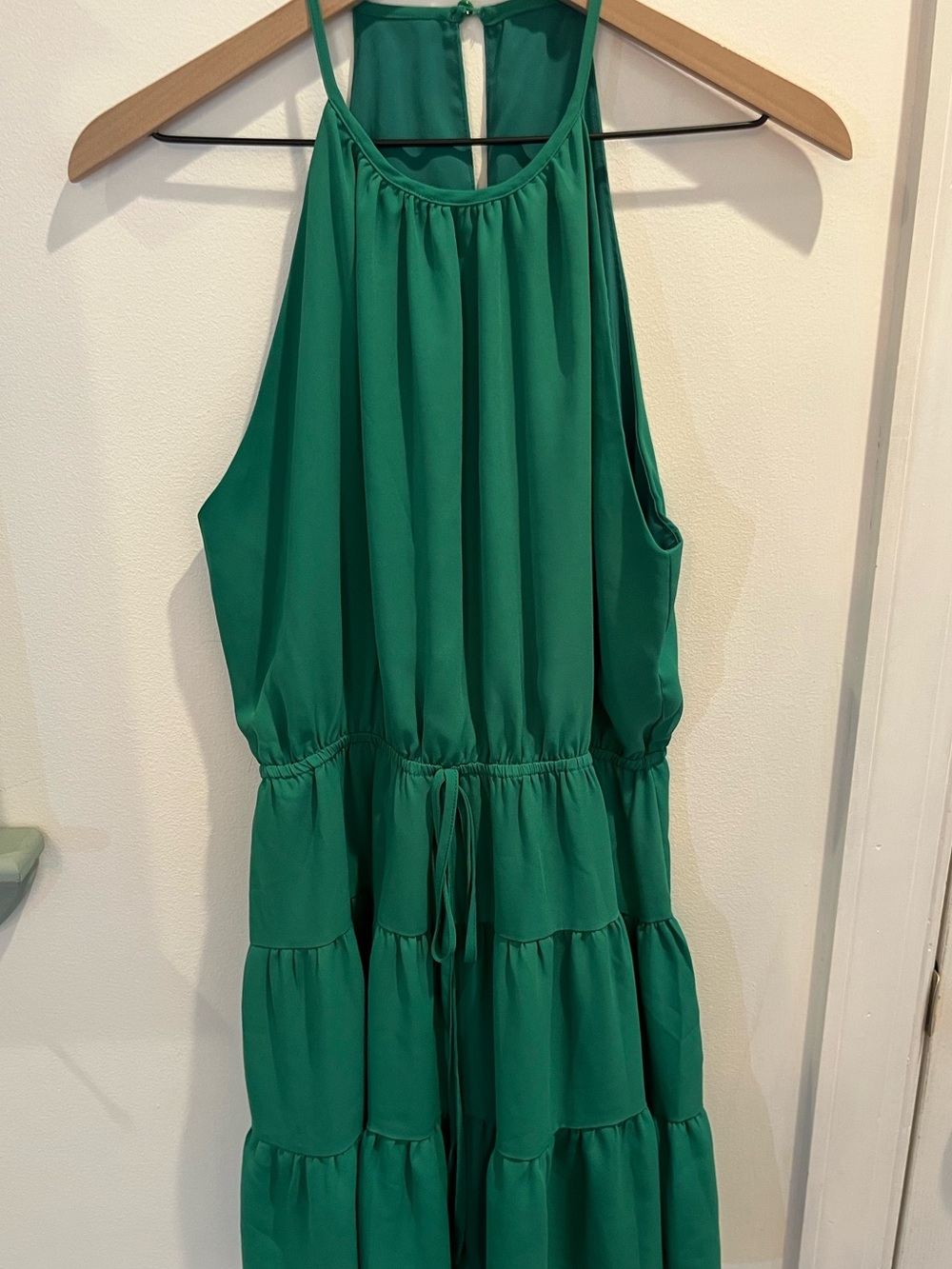Sleeveless Tiered Green Halter Dress
